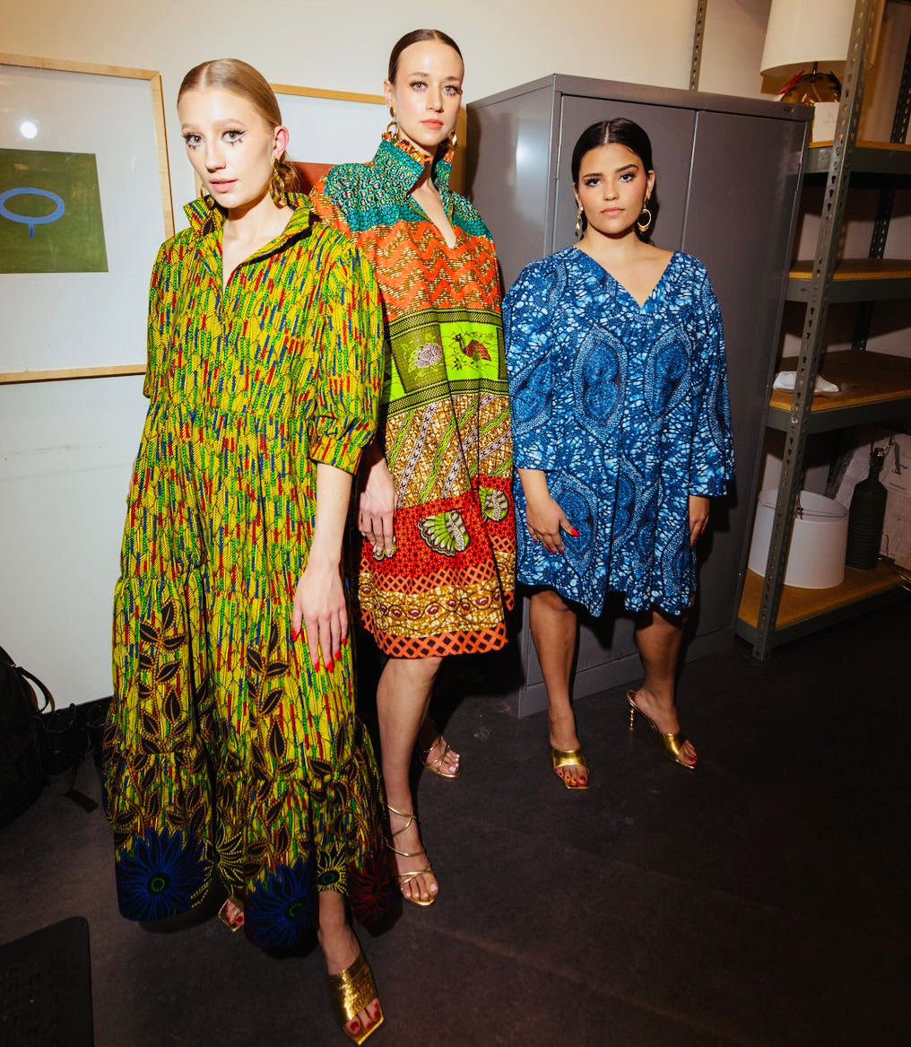 Bold Leaf Print Maxi Dress with Tiered Skirt  Yellow, Red & Green Cotton Statement Dress