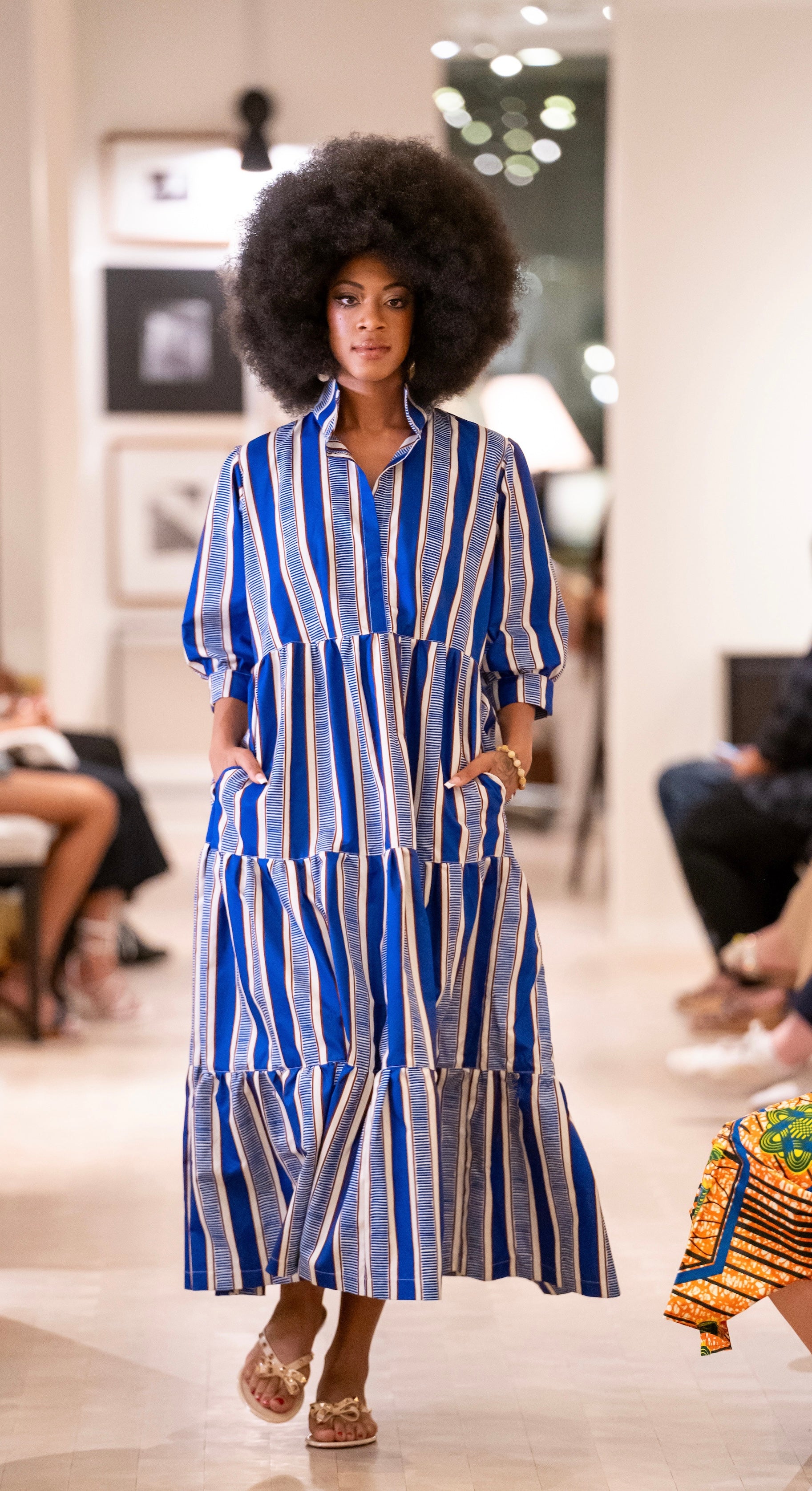 BLUE WHITE CABANA STRIPED MIDI DRESS – The Oula Company