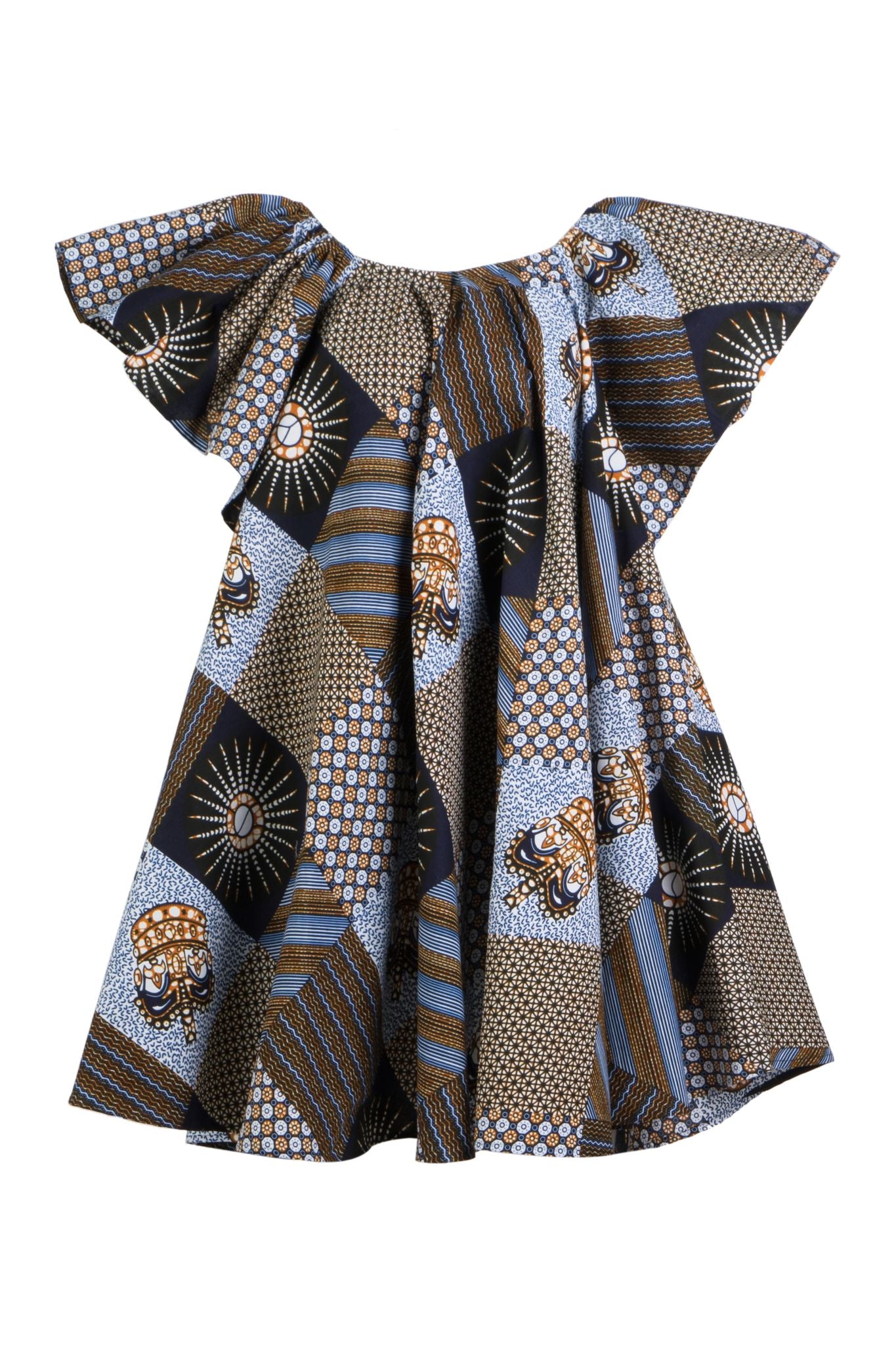 BLUE PATCHWORK OFF THE SHOULDER DRESS – The Oula Company