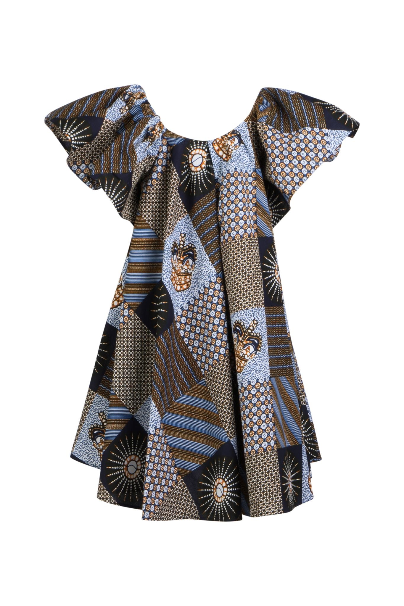 BLUE PATCHWORK OFF THE SHOULDER DRESS – The Oula Company